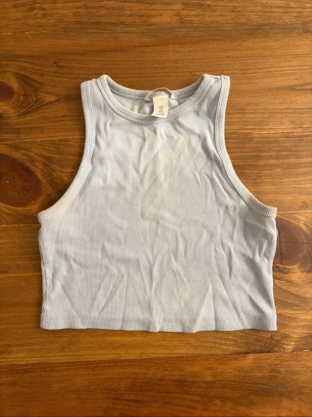 Light Blue Ribbed Crop Tank Top - Women